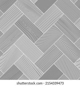 Gray wooden parquet, seamless herringbone pattern. Grayscale hardwood zigzag laminate floor. Wood grain texture in timber interior. Oak, walnut, pine, maple materials. Realistic vector illustration