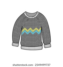 gray wool sweater with some colored lines