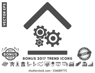 Gray Workshop pictogram with bonus 2017 trend pictograms. Vector illustration style is flat iconic symbols, white background.