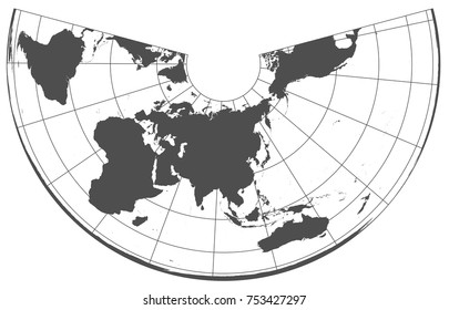 Gray world in different cartographic projections. 30 degrees grid of Meridians and parallels.