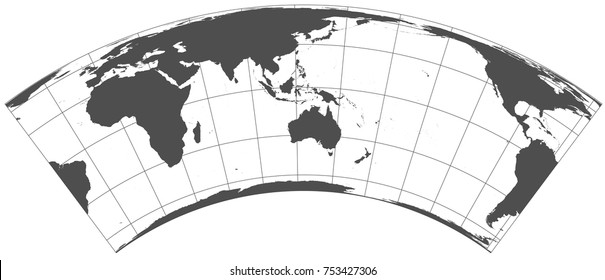 Gray world in different cartographic projections. 30 degrees grid of Meridians and parallels.