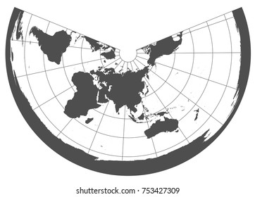 Gray world in different cartographic projections. 30 degrees grid of Meridians and parallels.