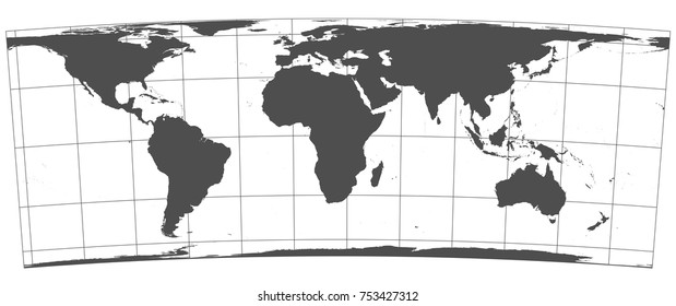 Gray world in different cartographic projections. 30 degrees grid of Meridians and parallels.