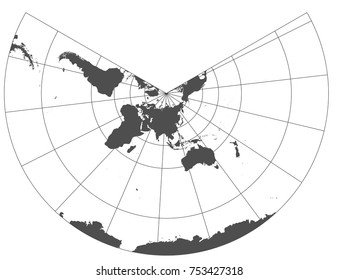 Gray world in different cartographic projections. 30 degrees grid of Meridians and parallels.