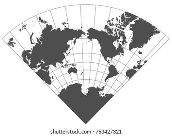 Gray world in different cartographic projections. 30 degrees grid of Meridians and parallels.