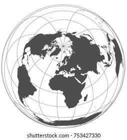 Gray world in different cartographic projections. 30 degrees grid of Meridians and parallels.