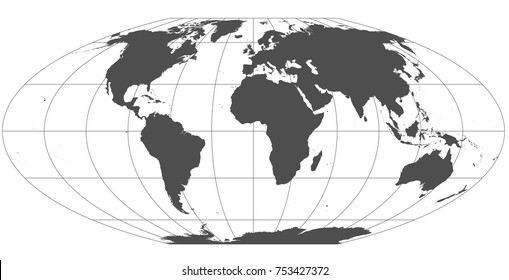 Gray world in different cartographic projections. 30 degrees grid of Meridians and parallels.