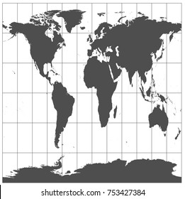 Gray world in different cartographic projections. 30 degrees grid of Meridians and parallels.