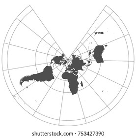 Gray world in different cartographic projections. 30 degrees grid of Meridians and parallels.