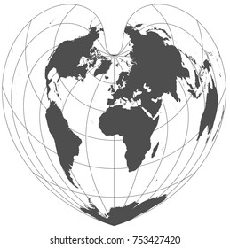 Gray world in different cartographic projections. 30 degrees grid of Meridians and parallels.