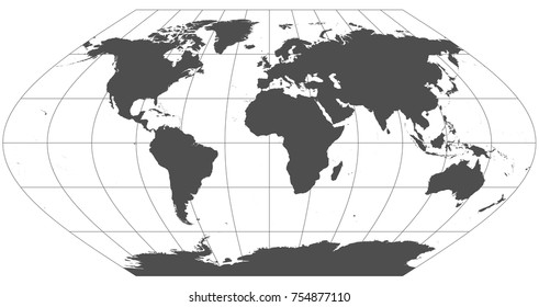 Gray world in different cartographic projections. 30 degrees grid of Meridians and parallels.