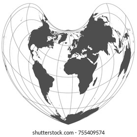 Gray world in different cartographic projections. 30 degrees grid of Meridians and parallels.