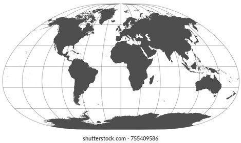 Gray world in different cartographic projections. 30 degrees grid of Meridians and parallels.