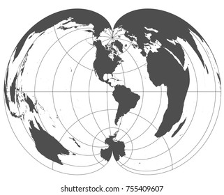 Gray world in different cartographic projections. 30 degrees grid of Meridians and parallels.