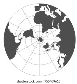 Gray world in different cartographic projections. 30 degrees grid of Meridians and parallels.