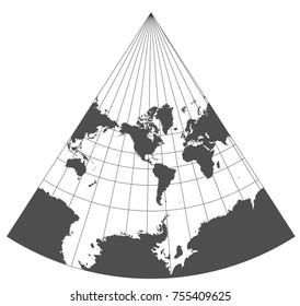 Gray world in different cartographic projections. 30 degrees grid of Meridians and parallels.