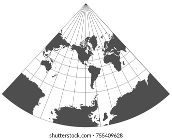 Gray world in different cartographic projections. 30 degrees grid of Meridians and parallels.