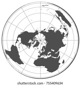 Gray world in different cartographic projections. 30 degrees grid of Meridians and parallels.