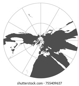 Gray world in different cartographic projections. 30 degrees grid of Meridians and parallels.