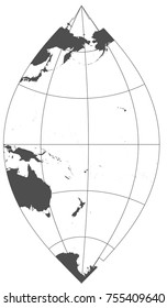 Gray world in different cartographic projections. 30 degrees grid of Meridians and parallels.