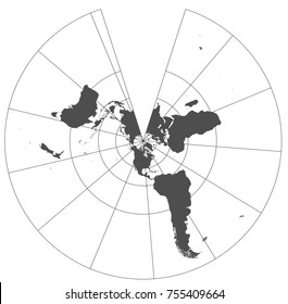 Gray world in different cartographic projections. 30 degrees grid of Meridians and parallels.