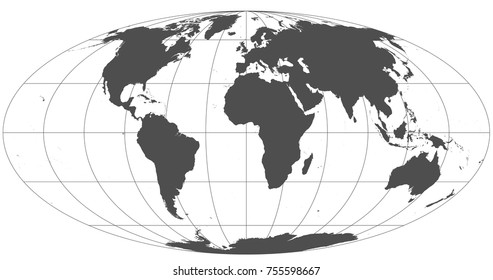 Gray world in different cartographic projections. 30 degrees grid of Meridians and parallels.