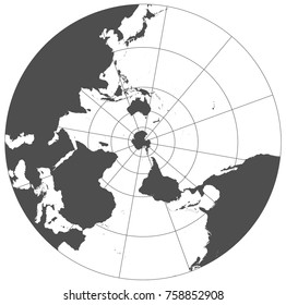 Gray world in different cartographic projections. 30 degrees grid of Meridians and parallels.
