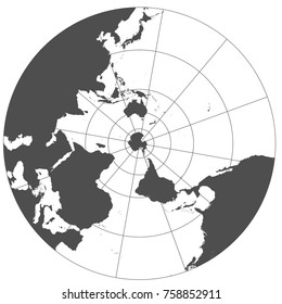 Gray world in different cartographic projections. 30 degrees grid of Meridians and parallels.