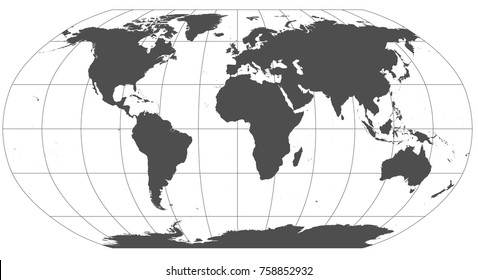 Gray world in different cartographic projections. 30 degrees grid of Meridians and parallels.