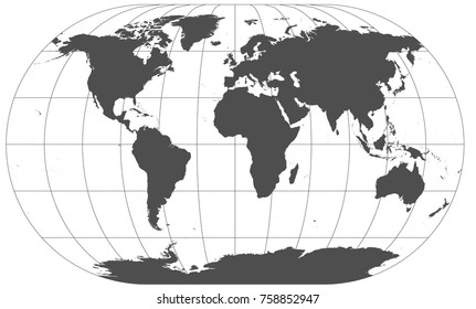 Gray world in different cartographic projections. 30 degrees grid of Meridians and parallels.