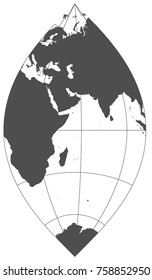 Gray world in different cartographic projections. 30 degrees grid of Meridians and parallels.