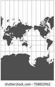 Gray world in different cartographic projections. 30 degrees grid of Meridians and parallels.