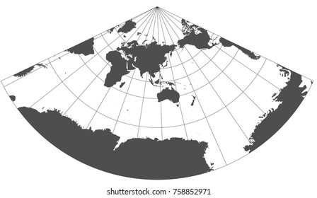 Gray world in different cartographic projections. 30 degrees grid of Meridians and parallels.