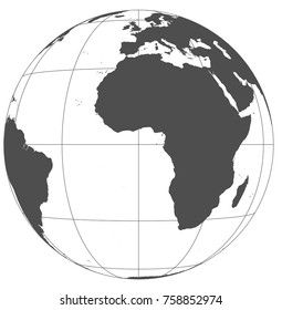 Gray world in different cartographic projections. 30 degrees grid of Meridians and parallels.