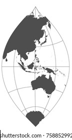 Gray world in different cartographic projections. 30 degrees grid of Meridians and parallels.