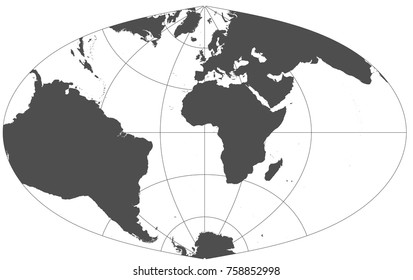 Gray world in different cartographic projections. 30 degrees grid of Meridians and parallels.