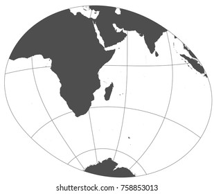Gray world in different cartographic projections. 30 degrees grid of Meridians and parallels.
