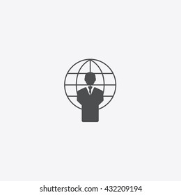 Gray world and human globe icon vector on isolated background