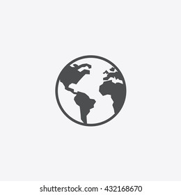 Gray world icon vector on white background, isolated illustration art globe