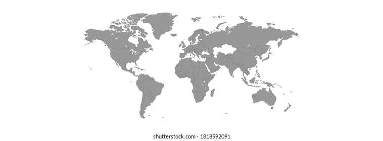 Gray world map with a dark gray outline on a white background