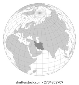 Gray world map illustration with latitude and longitude grid lines, showing the Northern Hemisphere with a focus on the Middle East region.
