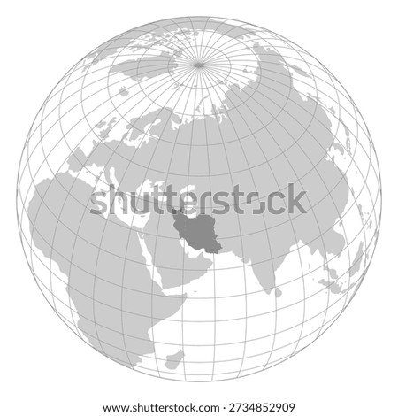 Gray world map illustration with latitude and longitude grid lines, showing the Northern Hemisphere with a focus on the Middle East region.