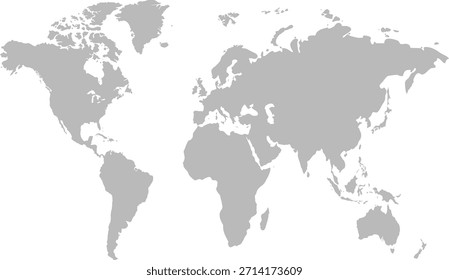 Símbolo de silhueta de mapa de mundo cinza que representa negócios globais, viagens, educação geográfica e visualização infográfica
