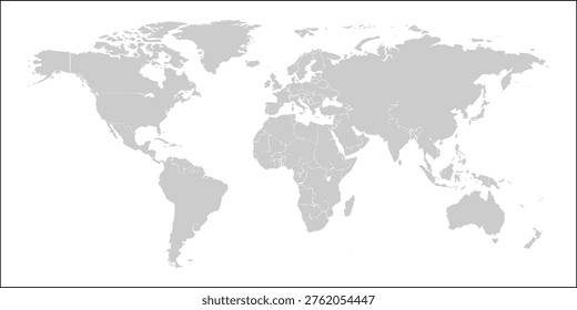Gray world map vector isolated on white background