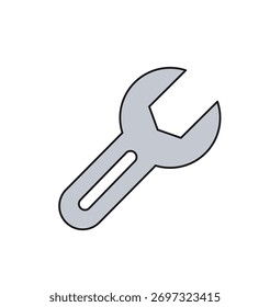 Gray wrench icon, symbolizing mechanical repair, maintenance, construction, and it settings. Simple vector illustration