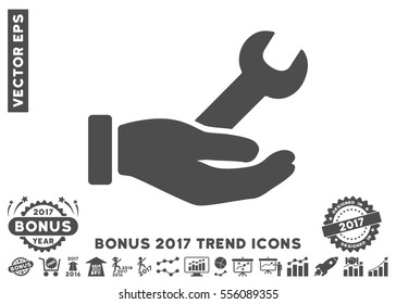 Gray Wrench Service Hand pictograph with bonus 2017 trend pictograms. Vector illustration style is flat iconic symbols, white background.