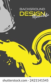 Gray and yellow abstract design set. Ink paint on brochure, Design elements isolated on dark.