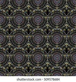 Gray and yellow abstract floral ornament, vector seamless pattern of abstract decorative elements.
