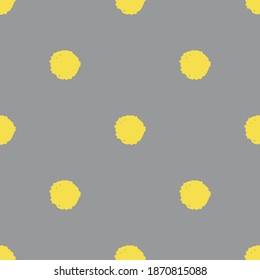 Graugelber Hintergrund mit handgezeichneten Punkten aus Pinselstrichen. Trendy gepunktete Textur für 2021. Vektorgrafik. Nahtloses Design. Abstraktes Punktmuster der Polka. 