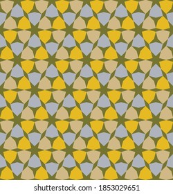 gray, yellow, beige polygons are grouped and lined up against a khaki background. arabic seamless pattern. vector